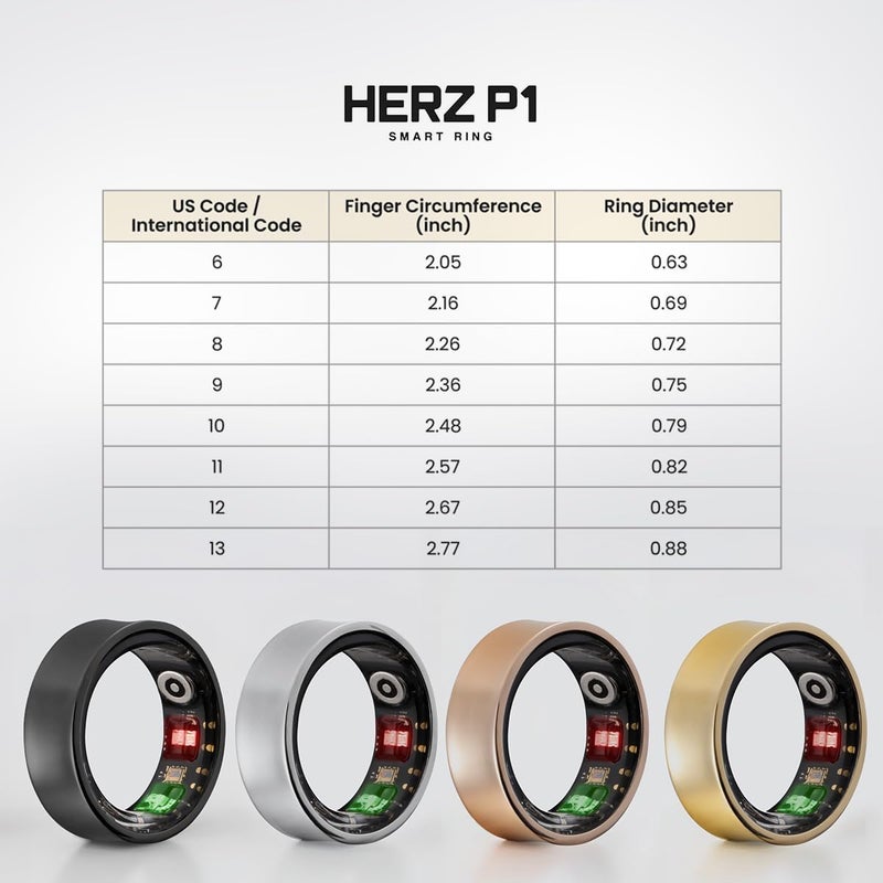 WuzuTech خاتم هيرز P1 الذكي للنساء والرجال - (المقاس 6) خاتم لقياس الصحة على مدار 24/7، يتتبع أكثر من 20 قياس حيوي، عمر بطارية 6 أيام، مصنوع من الفولاذ المقاوم للصدأ ومقاوم للماء، تطبيق مجاني لنظامي iOS وAndroid، بدون اشتراك - Image 2